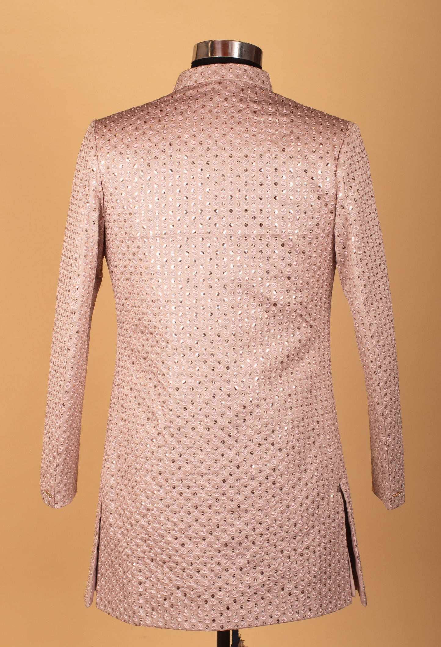 Blush Pink Mirror-Embroidered Indo-Western Sherwani for Men