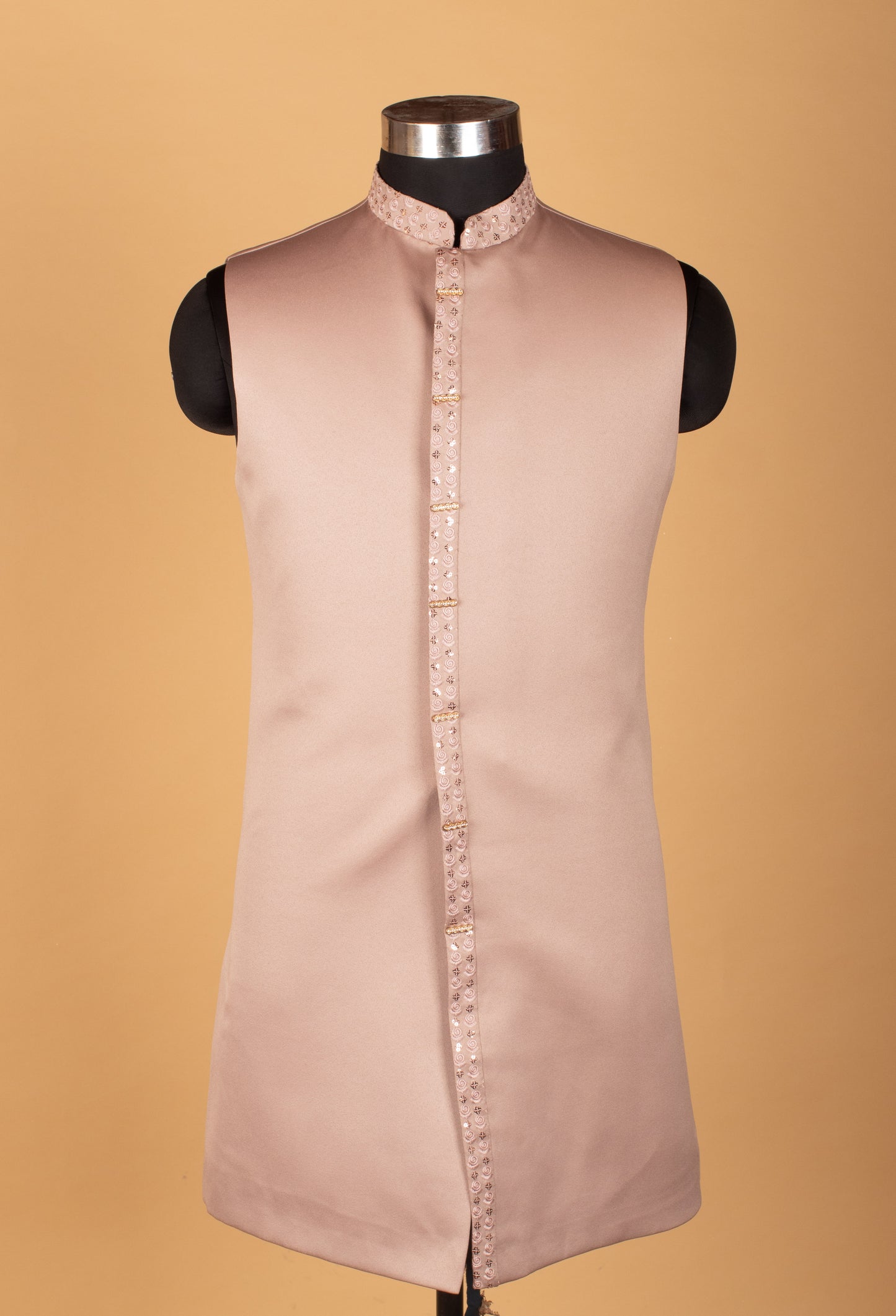 Blush Pink Mirror-Embroidered Indo-Western Sherwani for Men