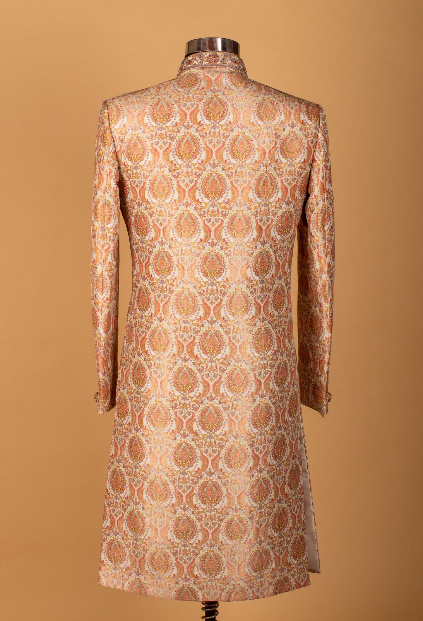 Gold & Peach Brocade Paisley Sherwani for Men – Royal Wedding & Festive Wear