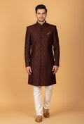 Maroon Textured Embroidered Sherwani for Men – Wedding & Festive Wear