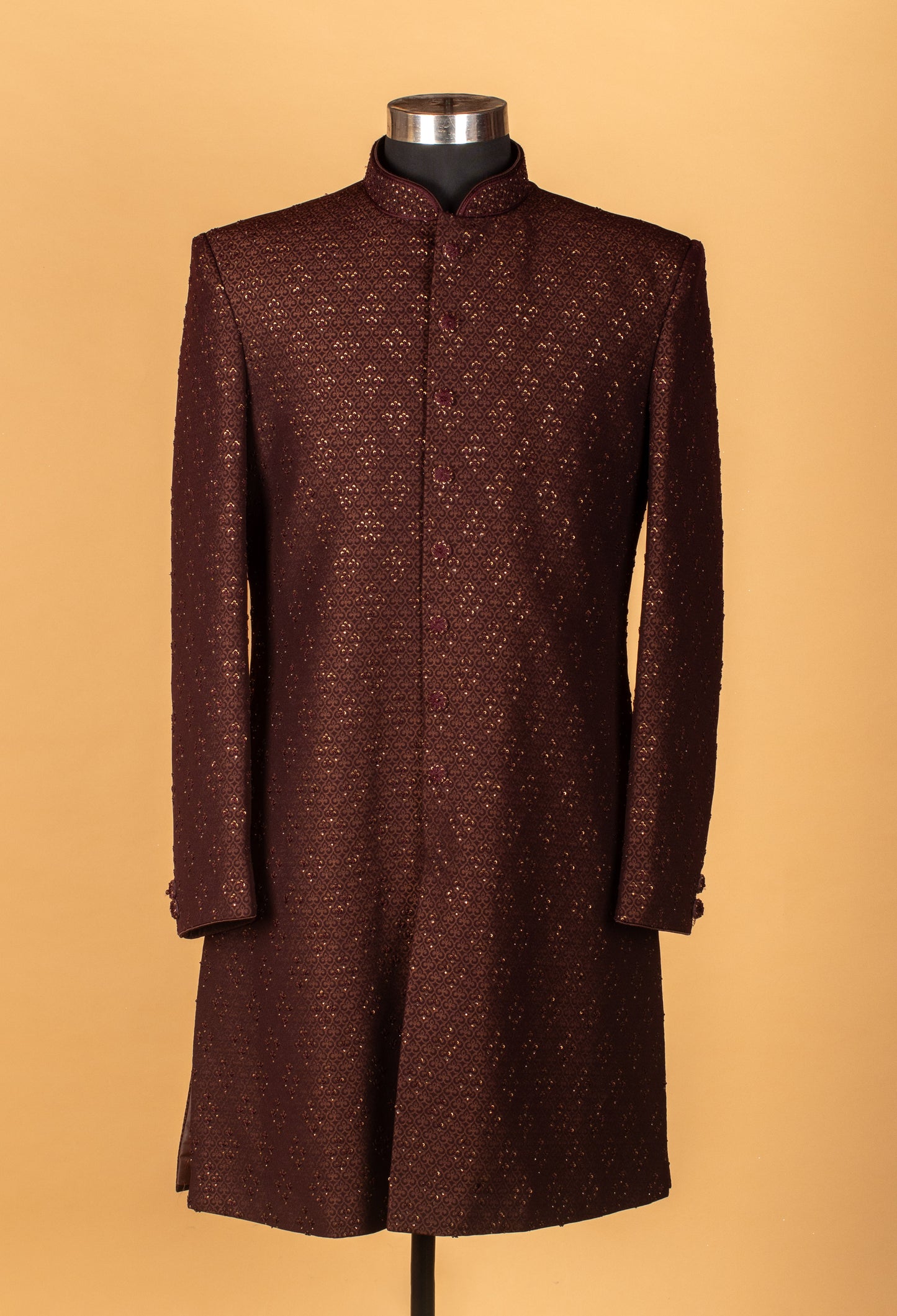 Maroon Textured Embroidered Sherwani for Men – Wedding & Festive Wear