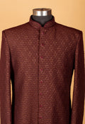 Maroon Textured Embroidered Sherwani for Men – Wedding & Festive Wear