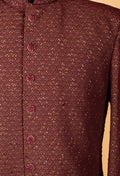 Maroon Textured Embroidered Sherwani for Men – Wedding & Festive Wear