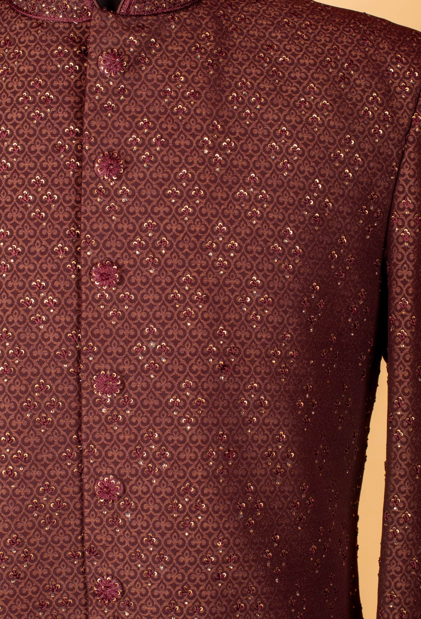 Maroon Textured Embroidered Sherwani for Men – Wedding & Festive Wear