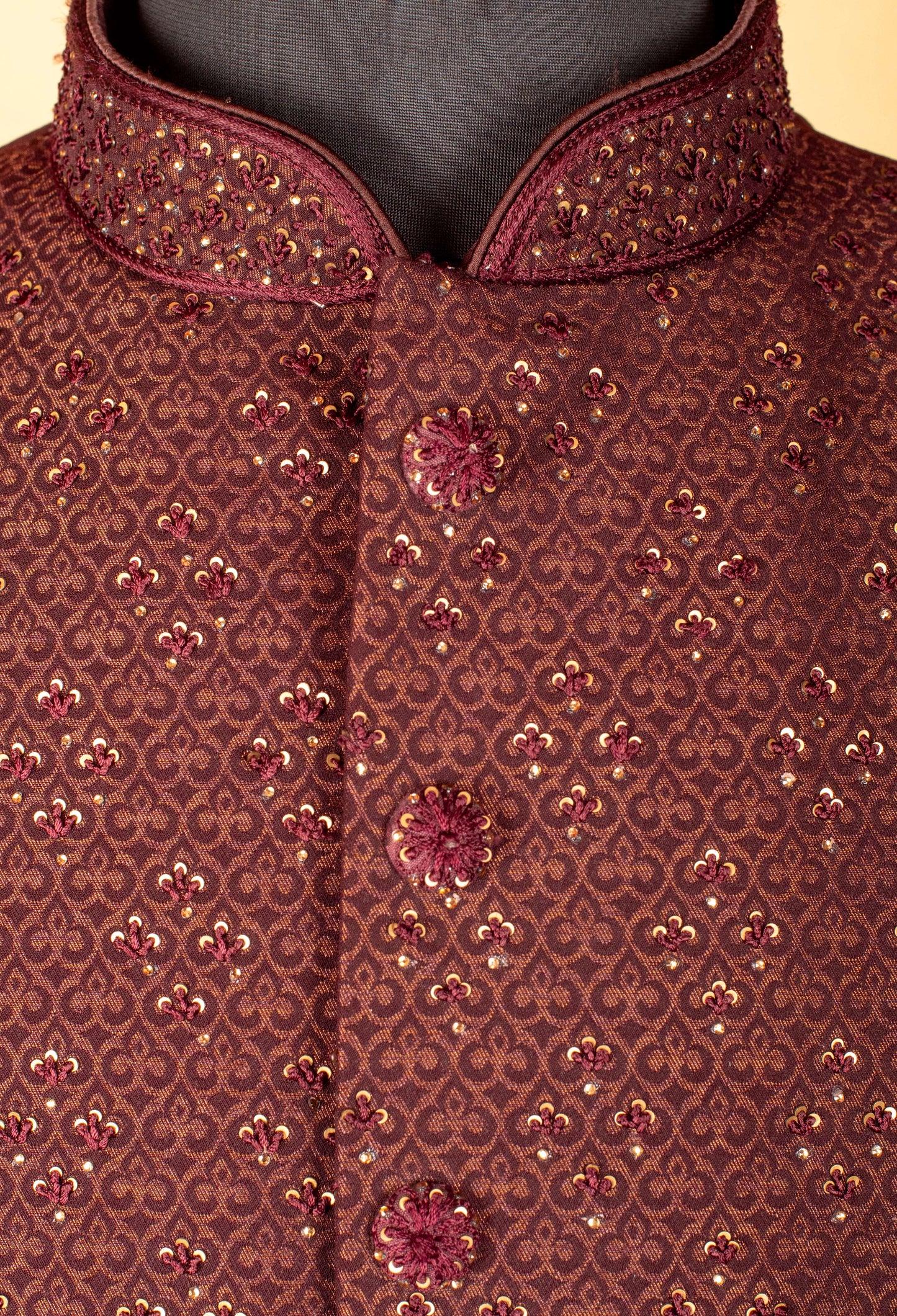 Maroon Textured Embroidered Sherwani for Men – Wedding & Festive Wear