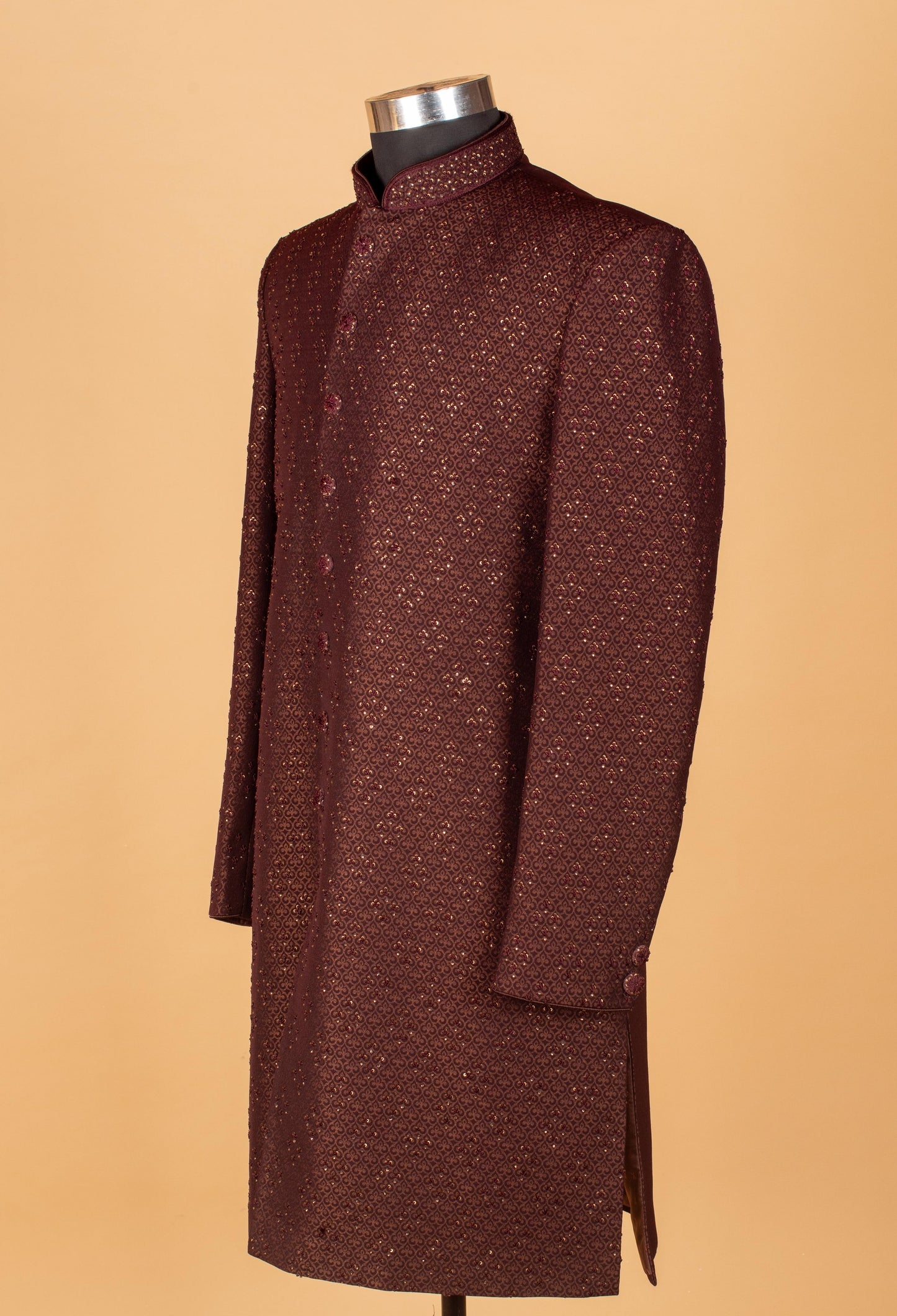 Maroon Textured Embroidered Sherwani for Men – Wedding & Festive Wear