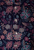 Navy Blue Floral Embroidered Velvet Indo-Western Jacket for Men