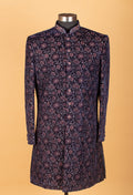 Navy Blue Velvet Floral Embroidered Sherwani for Men – Wedding & Royal Festive Wear