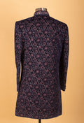 Navy Blue Velvet Floral Embroidered Sherwani for Men – Wedding & Royal Festive Wear
