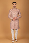 Pastel Peach Brocade Embroidered Sherwani for Men – Wedding & Engagement Wear