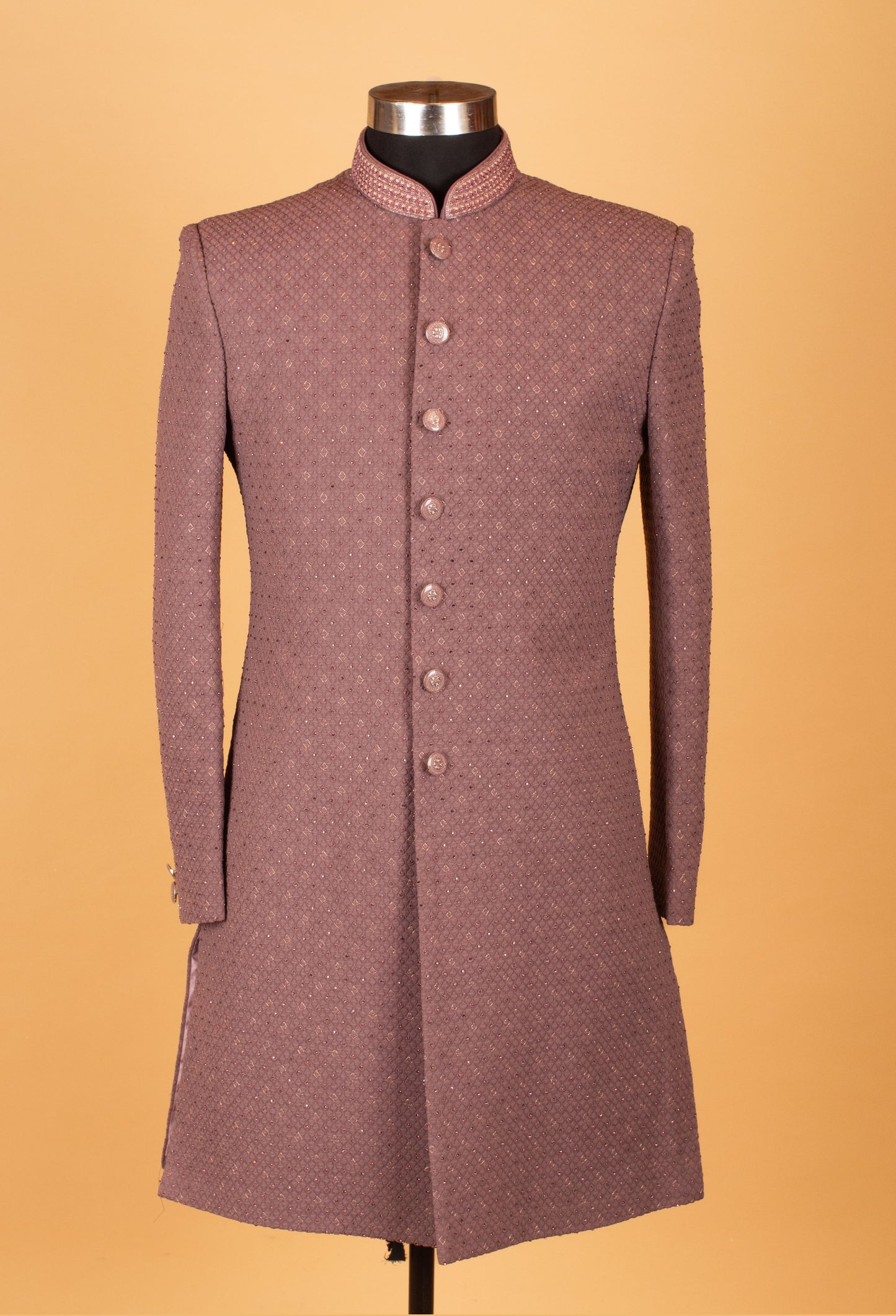 Dusty Rose Textured Embroidered Sherwani for Men – Wedding & Festive Wear