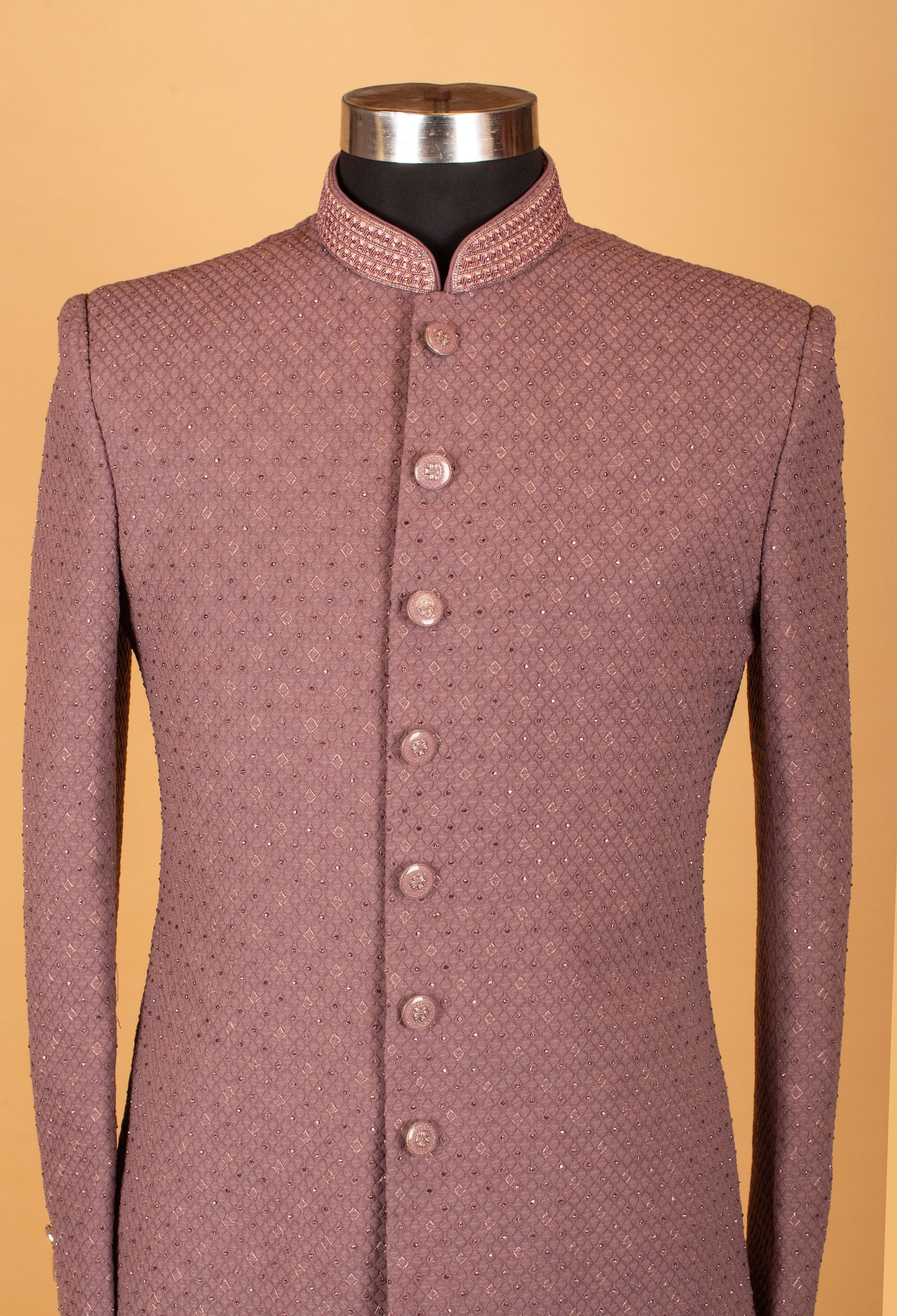 Dusty Rose Textured Embroidered Sherwani for Men – Wedding & Festive Wear