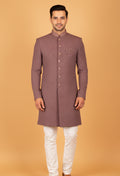 Dusty Rose Textured Embroidered Sherwani for Men – Wedding & Festive Wear
