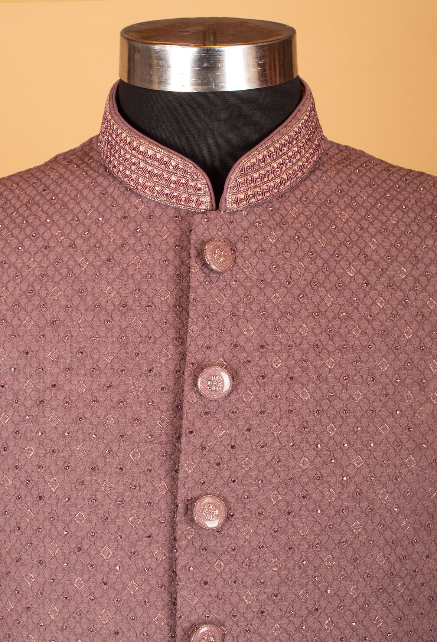 Dusty Rose Textured Embroidered Sherwani for Men – Wedding & Festive Wear