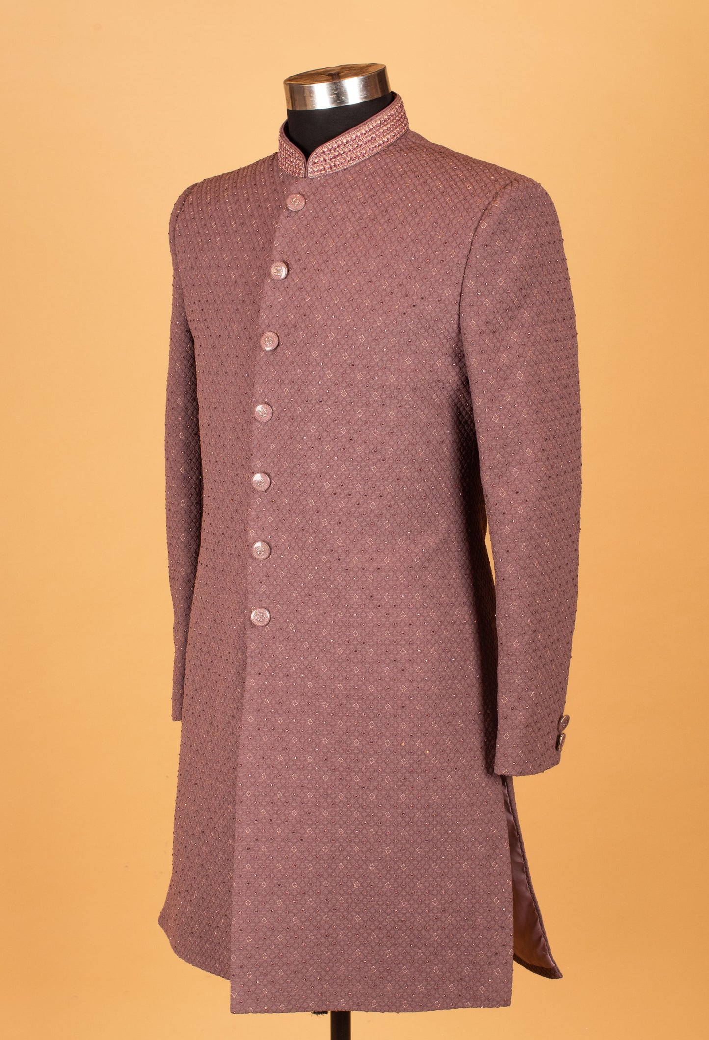 Dusty Rose Textured Embroidered Sherwani for Men – Wedding & Festive Wear
