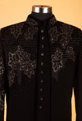 Men’s Black Designer Embroidered Bandhgala Sherwani Jacket | Partywear & Reception Outfit