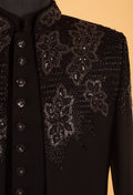 Men’s Black Designer Embroidered Bandhgala Sherwani Jacket | Partywear & Reception Outfit