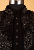 Men’s Black Designer Embroidered Bandhgala Sherwani Jacket | Partywear & Reception Outfit