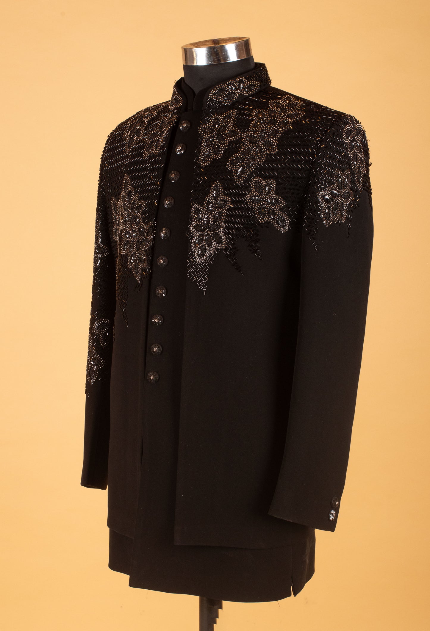 Men’s Black Designer Embroidered Bandhgala Sherwani Jacket | Partywear & Reception Outfit