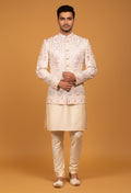 Men’s Ivory Multi-Color Embroidered Bandhgala Jacket | Luxury Wedding & Festive Indo-Western Wear