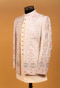 Men’s Ivory Multi-Color Embroidered Bandhgala Jacket | Luxury Wedding & Festive Indo-Western Wear