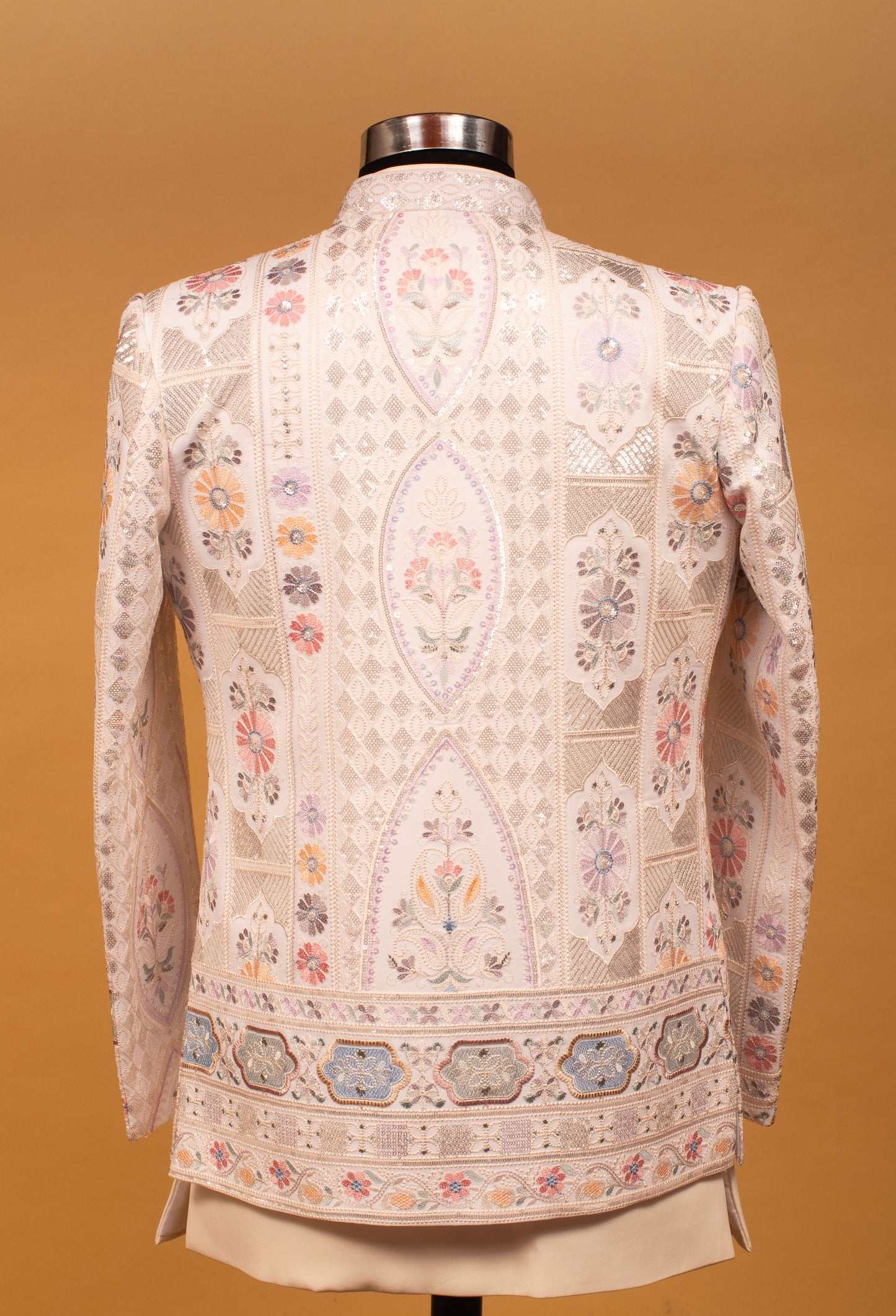 Men’s Ivory Multi-Color Embroidered Bandhgala Jacket | Luxury Wedding & Festive Indo-Western Wear