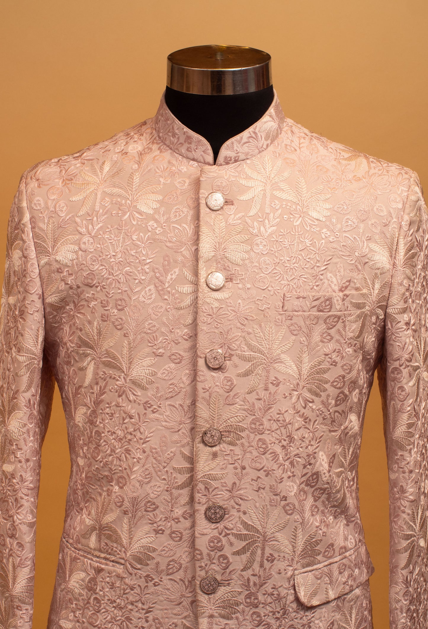 Men’s Designer Pastel Pink Embroidered Indo-Western Bandhgala | Wedding & Festive Wear Jacket