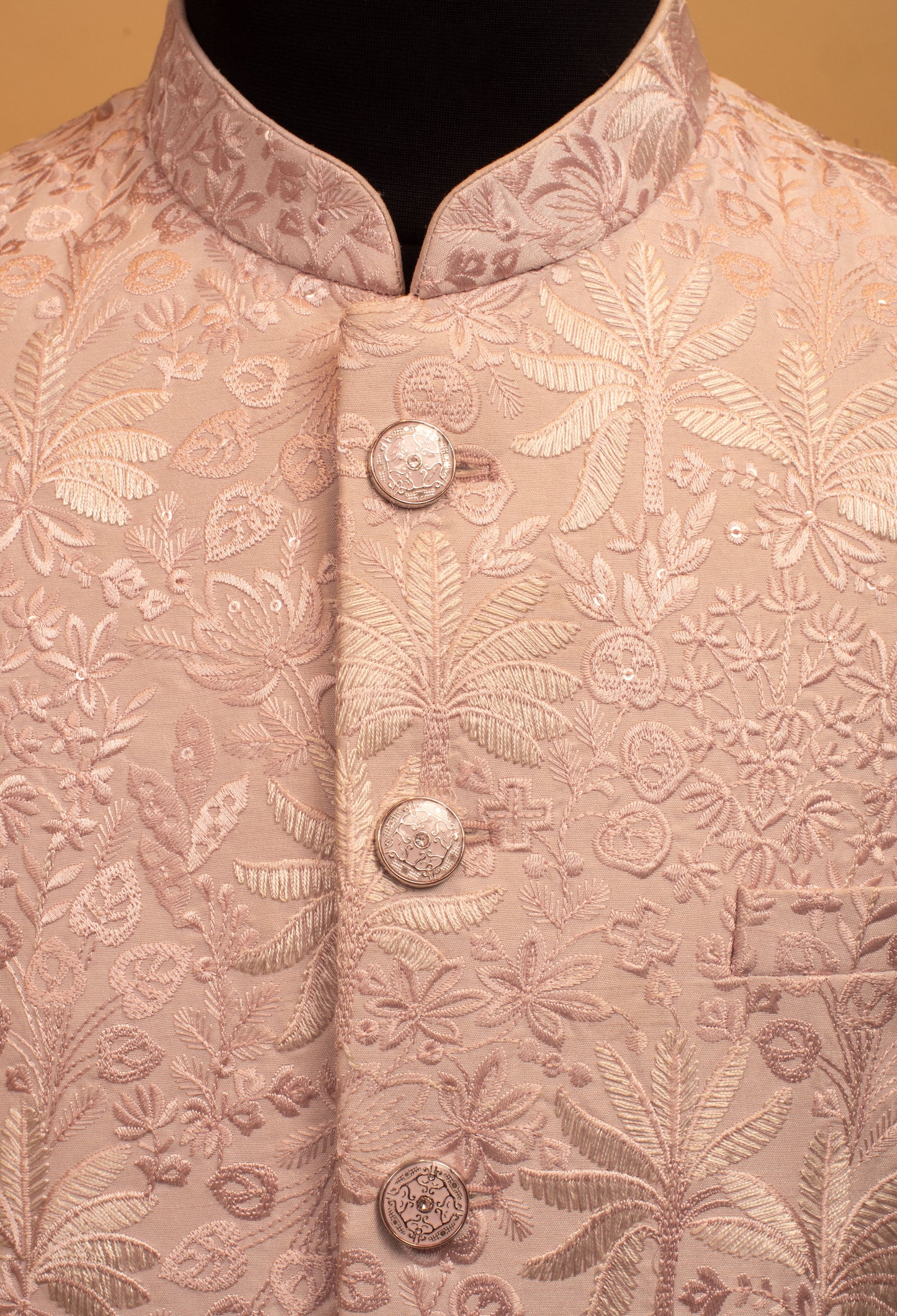Men’s Designer Pastel Pink Embroidered Indo-Western Bandhgala | Wedding & Festive Wear Jacket
