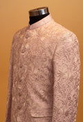Men’s Designer Pastel Pink Embroidered Indo-Western Bandhgala | Wedding & Festive Wear Jacket