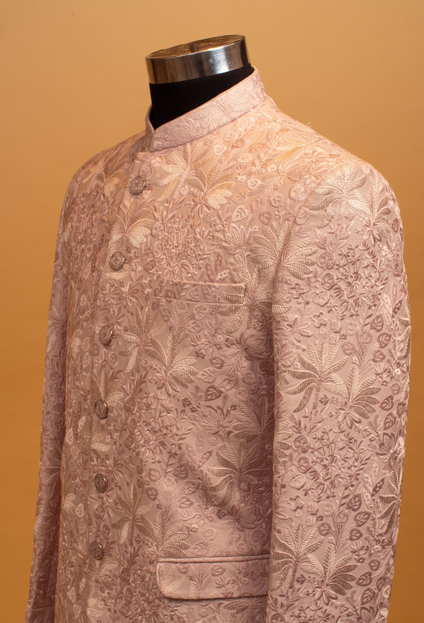 Men’s Designer Pastel Pink Embroidered Indo-Western Bandhgala | Wedding & Festive Wear Jacket