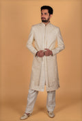 Men’s Ivory Designer Sherwani with Intricate Gold Embroidery | Groom Wedding & Reception Wear