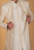 Men’s Ivory Designer Sherwani with Intricate Gold Embroidery | Groom Wedding & Reception Wear
