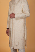 Men’s Ivory Designer Sherwani with Intricate Gold Embroidery | Groom Wedding & Reception Wear
