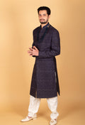 Men’s Navy Blue Designer Sherwani with Sequin Embroidery | Wedding & Reception Ethnic Wear