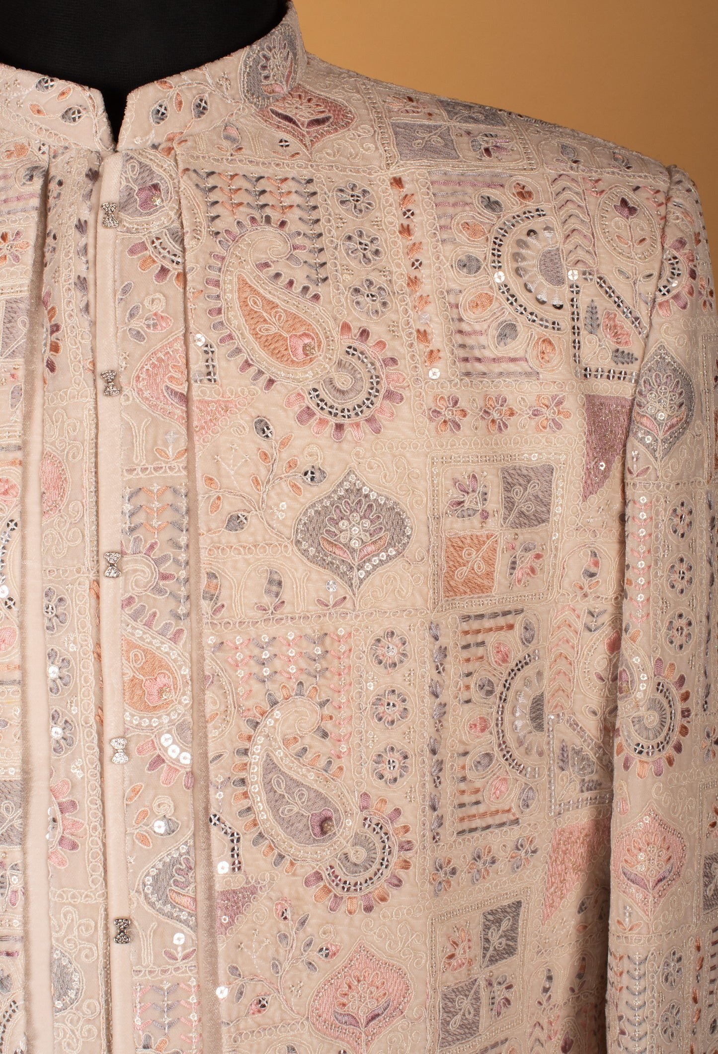 Men’s Beige Multi-Color Embroidered Indo-Western Achkan | Festive & Wedding Designer Jacket