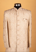 Men’s Champagne Gold Embroidered Bandhgala Sherwani Jacket | Wedding & Festive Designer Wear