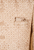 Men’s Champagne Gold Embroidered Bandhgala Sherwani Jacket | Wedding & Festive Designer Wear