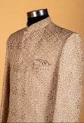 Men’s Champagne Gold Embroidered Bandhgala Sherwani Jacket | Wedding & Festive Designer Wear