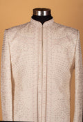 Men’s Ivory Hand-Embroidered Sherwani with Sequin & Resham Work | Luxury Groom Wedding Outfit