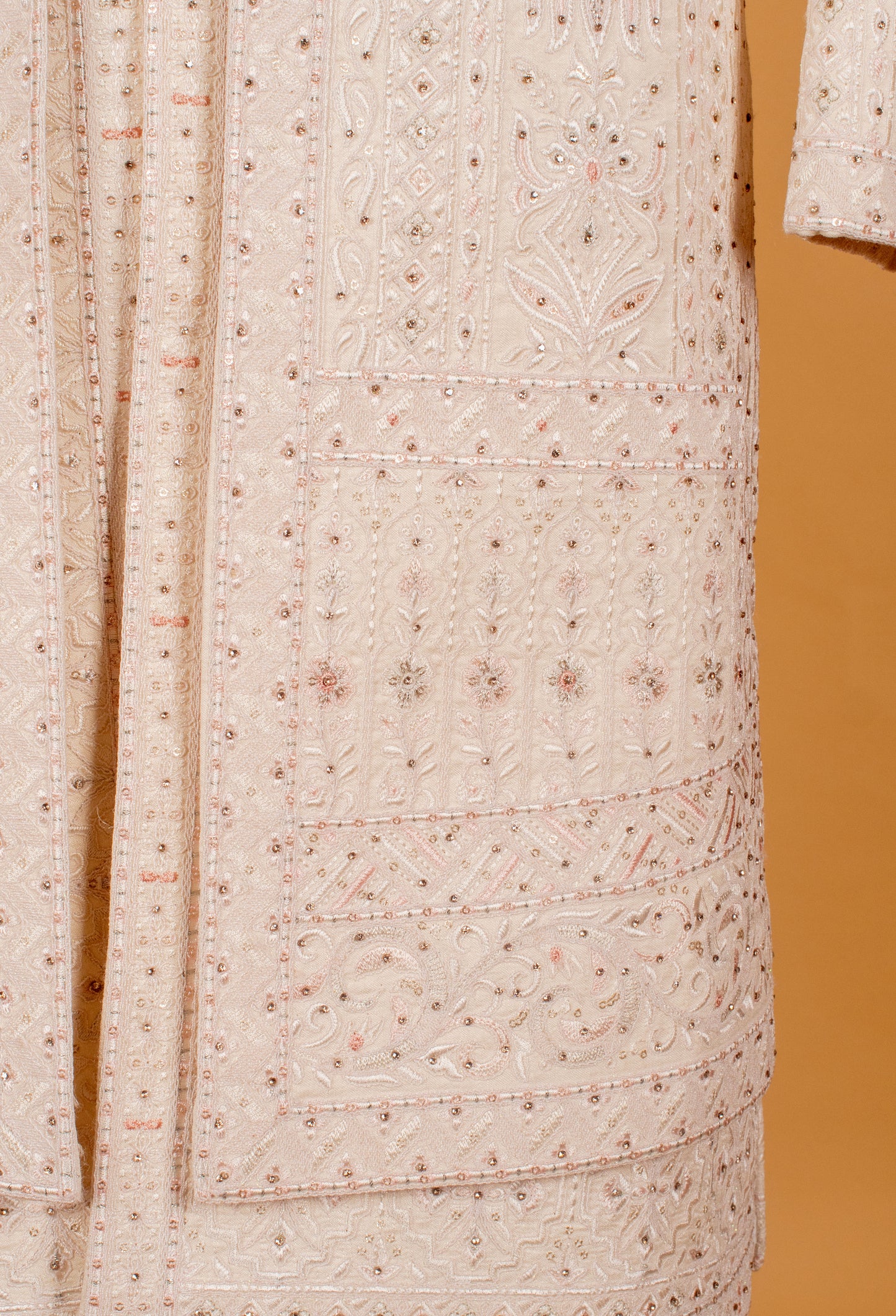 Men’s Ivory Hand-Embroidered Sherwani with Sequin & Resham Work | Luxury Groom Wedding Outfit