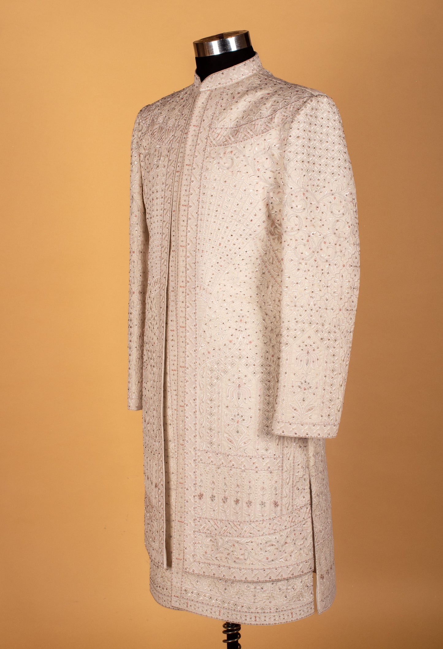 Men’s Ivory Hand-Embroidered Sherwani with Sequin & Resham Work | Luxury Groom Wedding Outfit