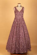 Mauve Embellished Net Gown with All-Over Sequin & Thread Work
