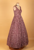 Mauve Embellished Net Gown with All-Over Sequin & Thread Work