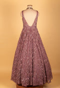 Mauve Embellished Net Gown with All-Over Sequin & Thread Work