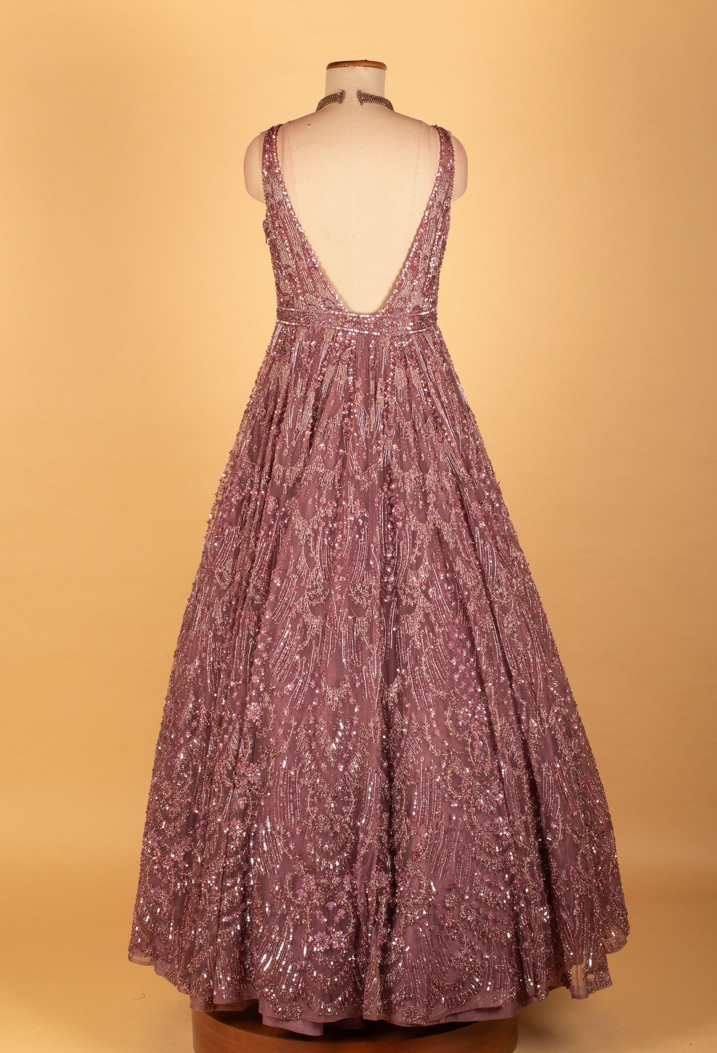 Mauve Embellished Net Gown with All-Over Sequin & Thread Work
