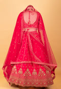 Red Embroidered Crop Top Lehenga Set with Heavy Border & Net Dupatta