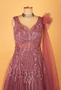 Mauve Embellished Net Gown with Sequin Work & Sheer Dupatta