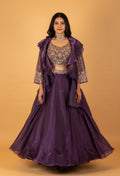 Purple Embroidered Crop Top Lehenga Set with Sheer Jacket