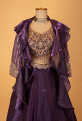 Purple Embroidered Crop Top Lehenga Set with Sheer Jacket