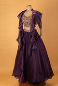 Purple Embroidered Crop Top Lehenga Set with Sheer Jacket